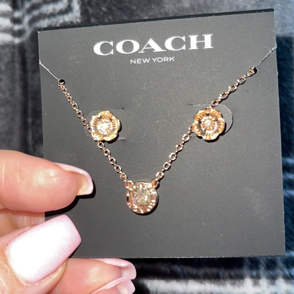COACH-Open Circle Necklace, Tea Rose Stud Earrings - Picture 5 of 6